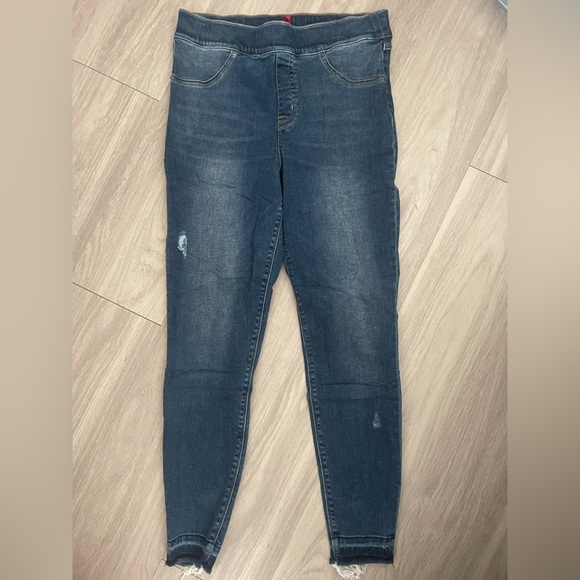 Spanx blue medium wash denim high waisted distressed skinny jeans - Picture 4 of 4